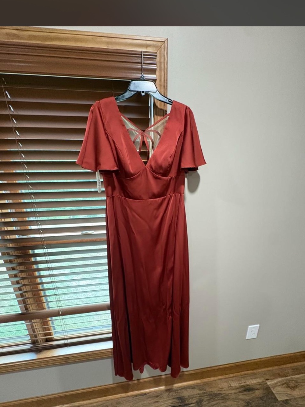 Azazie Terracotta Lani Stretch Satin Bridesmaid Dress